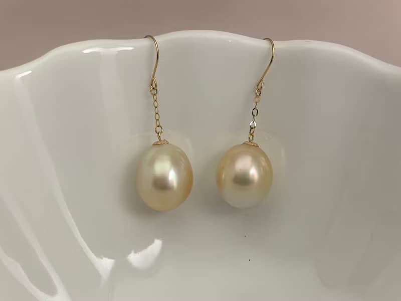 靈動款 天然海水珍珠 南洋金珠 大珍珠 18k金 耳環