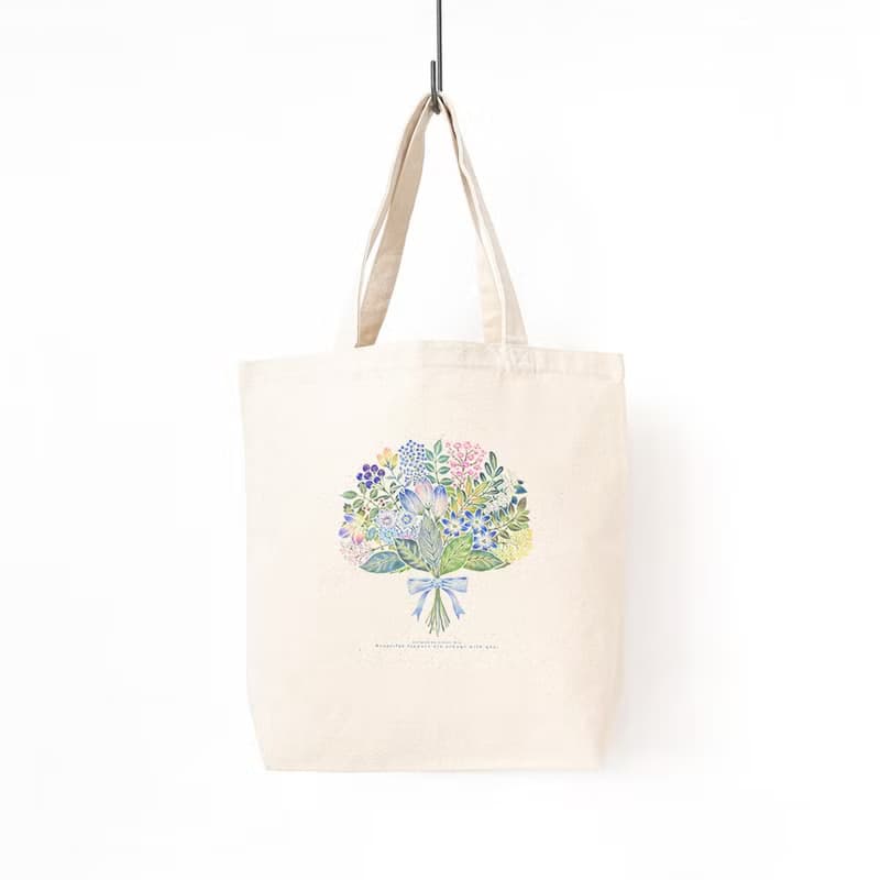 いっしょにおさんぽ。A4サイズ収納可。トートバッグ 青色の花束 TB-470