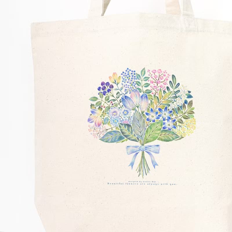 いっしょにおさんぽ。A4サイズ収納可。トートバッグ 青色の花束 TB-470