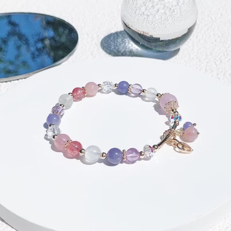 紫鋰輝 坦桑石 紫水晶 粉水晶 草莓晶 月光石 14k包金 水晶手鍊