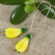 Yellow Banana Lampwork Glass Earrings Long Silver Vegan Fruit Earrings Jewelry