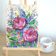 Garden flowers original impasto oil painting on canvas panel home wall decor