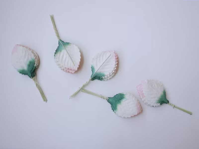 Paper Flower, Gift decoration DIY supplies: 50 pieces, green brush pink leaves
