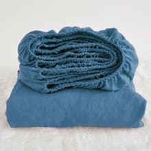 Denim blue linen fitted sheet / Softened linen bed sheet / Deep pocket