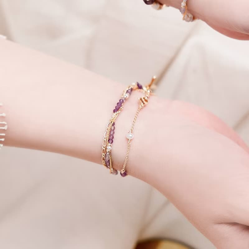 貴人 x 紫水晶 淡水珍珠 黃銅鍍18K金【風信子 • 重生的愛】手鍊