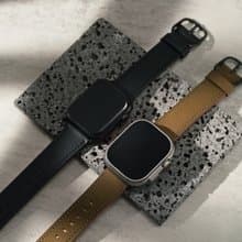 Apple watch - 質感黑釦車縫瘋馬真皮apple watch 錶帶