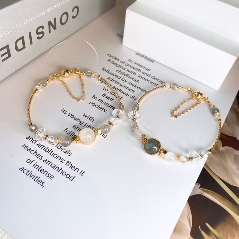 日月星辰 月光石 拉長石 白水晶 灰月光 磁吸扣水晶手鏈手環