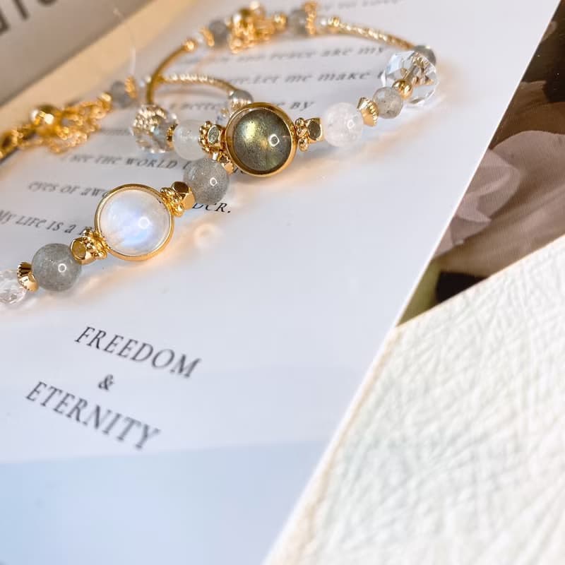 日月星辰 月光石 拉長石 白水晶 灰月光 磁吸扣水晶手鏈手環