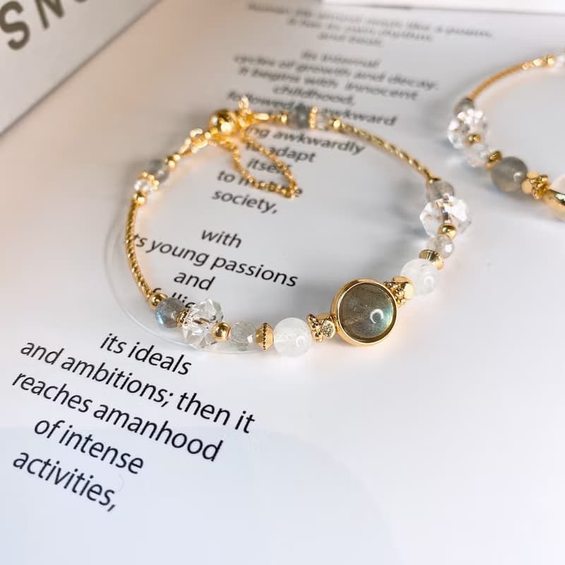 日月星辰 月光石 拉長石 白水晶 灰月光 磁吸扣水晶手鏈手環