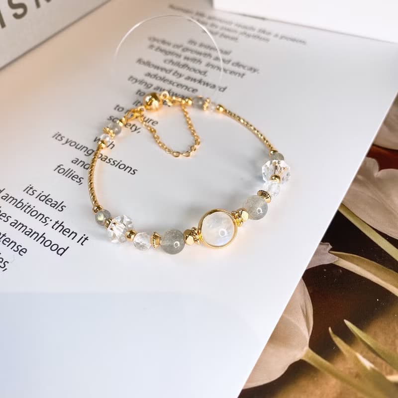 日月星辰 月光石 拉長石 白水晶 灰月光 磁吸扣水晶手鏈手環