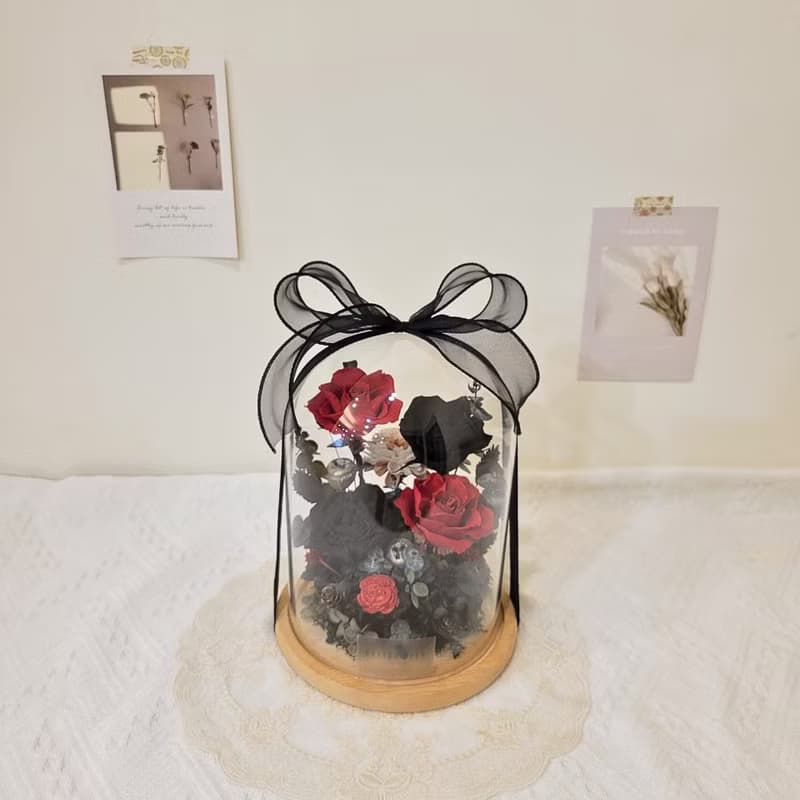 永生玫瑰玻璃球罩盅 擺飾 附包裝  禮物