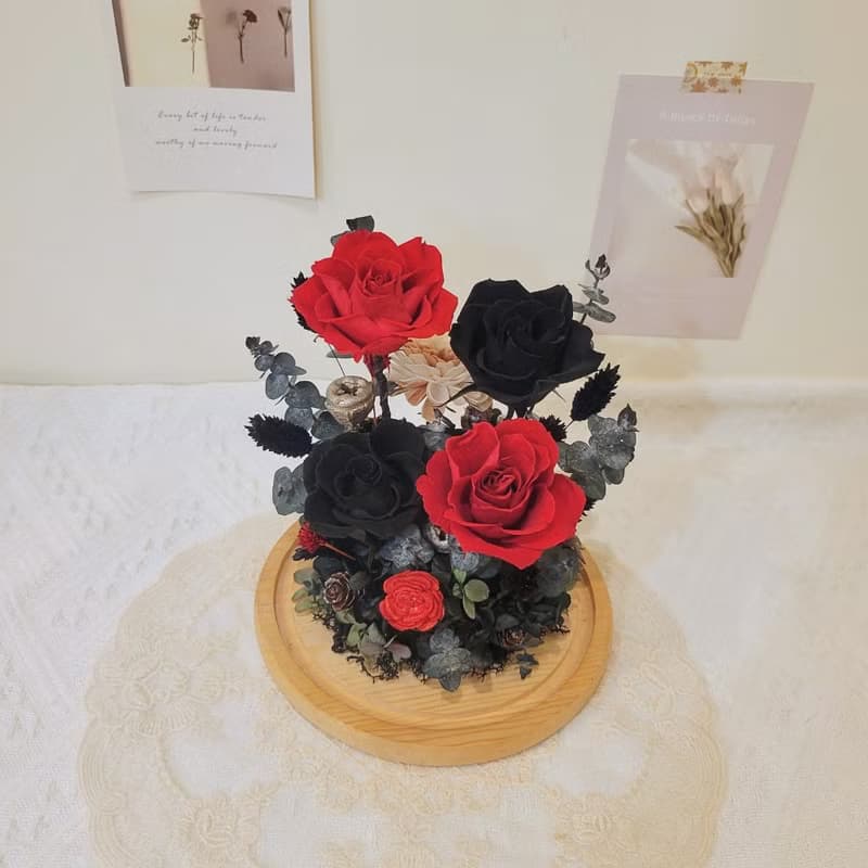 永生玫瑰玻璃球罩盅 擺飾 附包裝  禮物