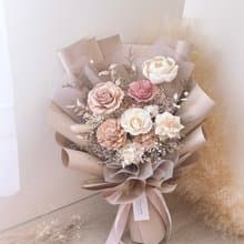 永生玫瑰花束-暖霧奶杏l 奶杏色永生玫瑰 奶茶色花束 情人節花束