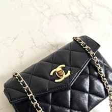 中古二手包 Chanel黑色旋轉金扣單肩包 斜背包 古董包 側背包小包