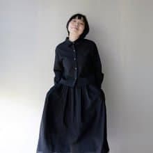 高級Chill  日本小紋黑色泡泡棉 方領長袖襯衫