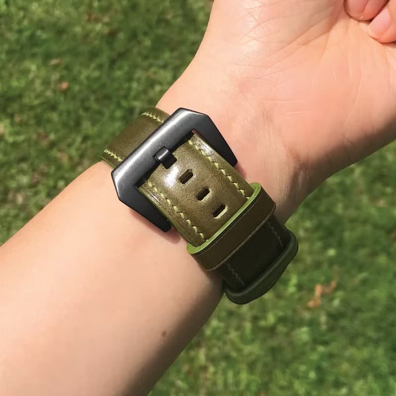 【AppleWatch錶帶】橄欖色馬臀皮/法國防汗皮/日本真皮皮革