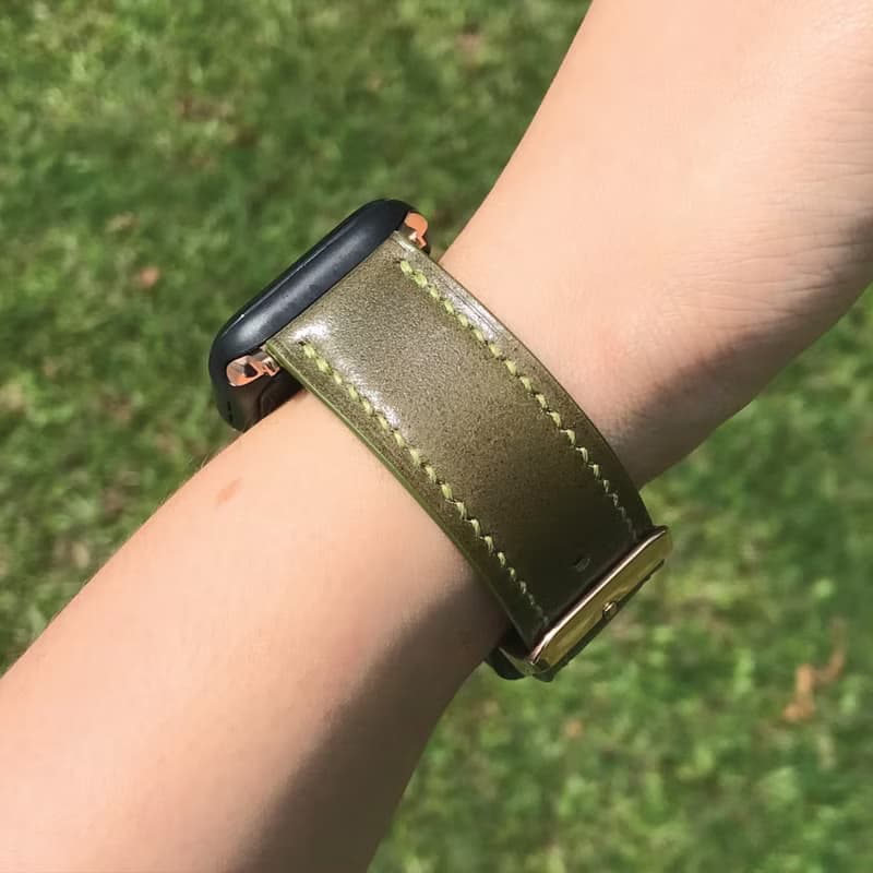 【AppleWatch錶帶】橄欖色馬臀皮/法國防汗皮/日本真皮皮革