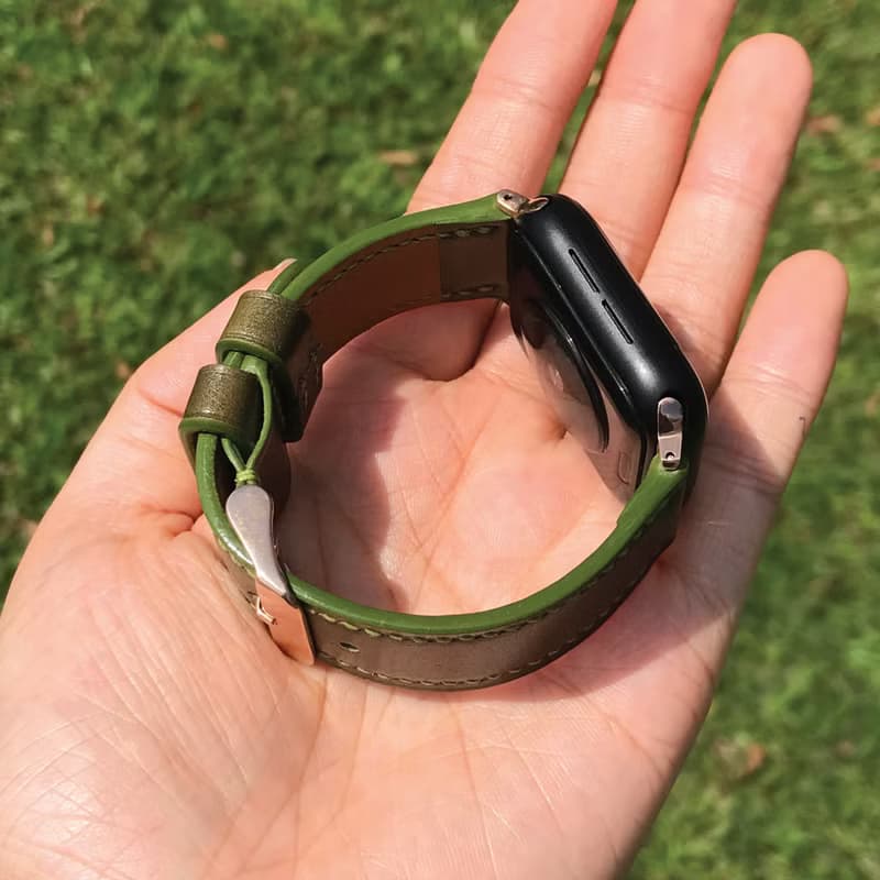 【AppleWatch錶帶】橄欖色馬臀皮/法國防汗皮/日本真皮皮革