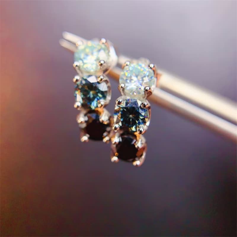 Moissanite Earrings, Moissanite Hoop Earrings, Black, White and Gray Moissanite