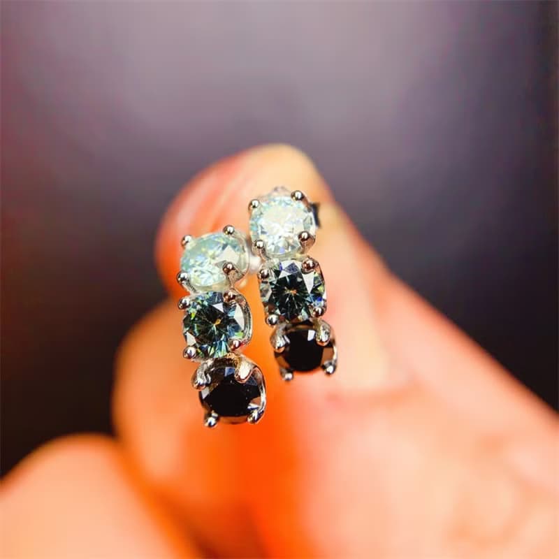 Moissanite Earrings, Moissanite Hoop Earrings, Black, White and Gray Moissanite