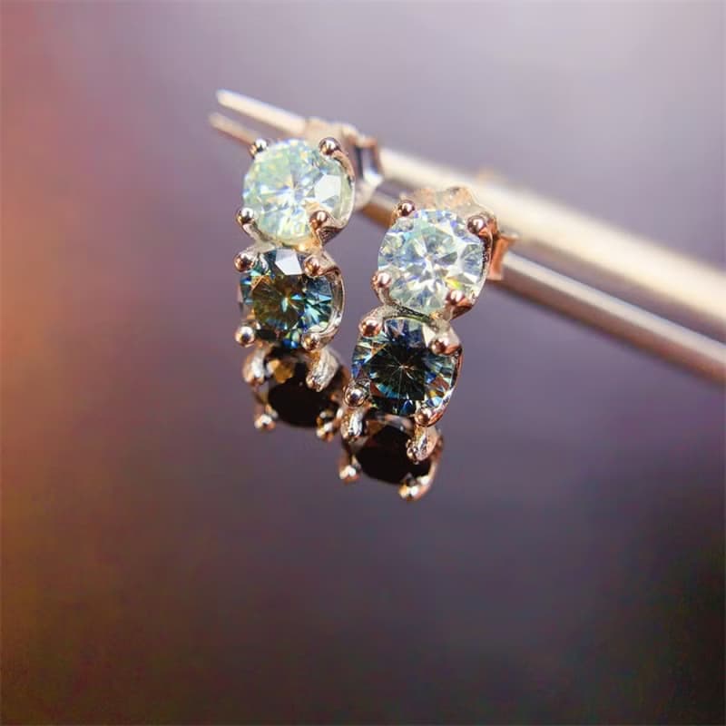 Moissanite Earrings, Moissanite Hoop Earrings, Black, White and Gray Moissanite