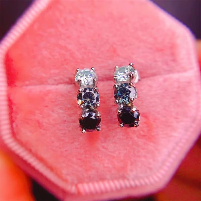 Moissanite Earrings, Moissanite Hoop Earrings, Black, White and Gray Moissanite