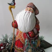 大木製聖誕老人圖 手工雕刻聖誕老人 手繪雕塑 30 厘米