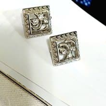 vintage jewelry  金屬方形簍空花卉夾式耳環