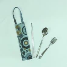 提把環保餐具套- 天藍活潑花朵