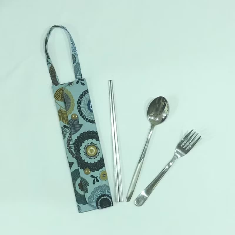 提把環保餐具套- 天藍活潑花朵
