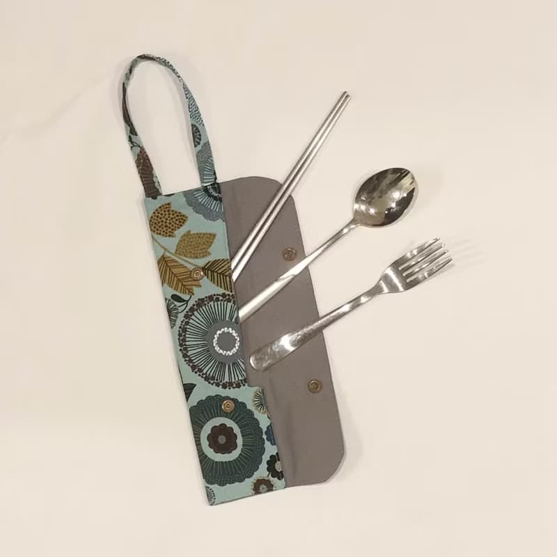 提把環保餐具套- 天藍活潑花朵