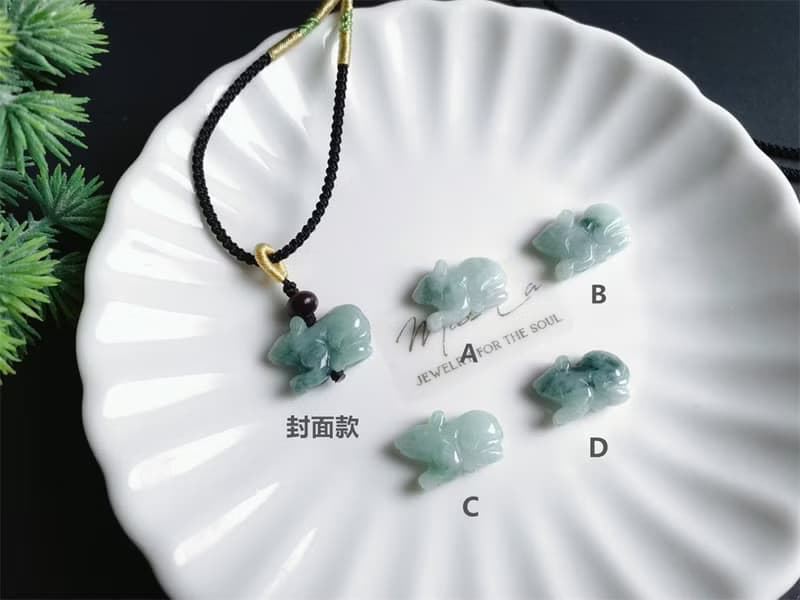 天然緬甸玉翡翠 飄花 鼠 招財 財源滾滾 項鍊 禮物 天然石