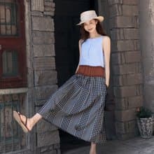 方格情詩  法式格紋兩面穿洋裝 baby藍撞色拼接連身裙