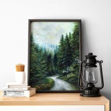 【雲霧山巒】限量版複製畫 | 山林石道自然風景 | 松木林畫作掛畫