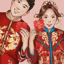 【阿路似顏繪】韓系婚紗龍鳳掛 電子檔 下單前請先與設計師討論喔