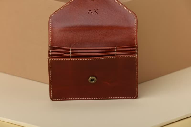 Accordion Card Case Leather Personalized