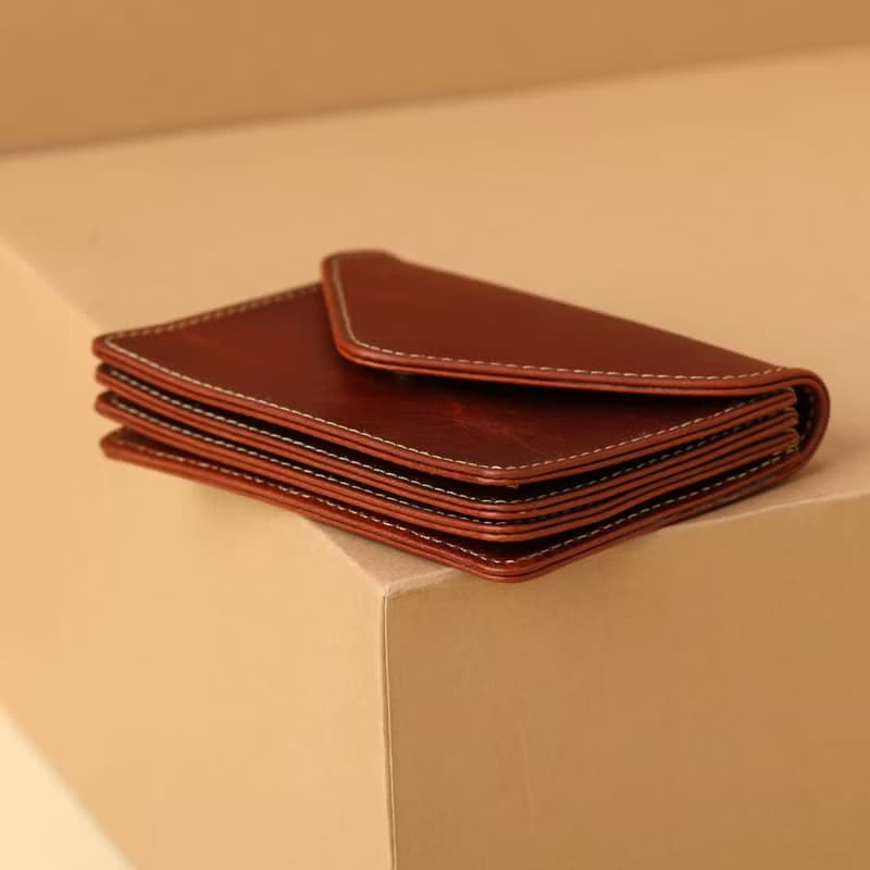 Accordion Card Case Leather Personalized