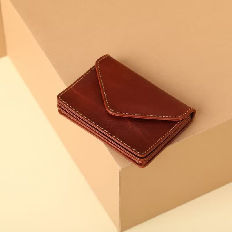 Accordion Card Case Leather Personalized
