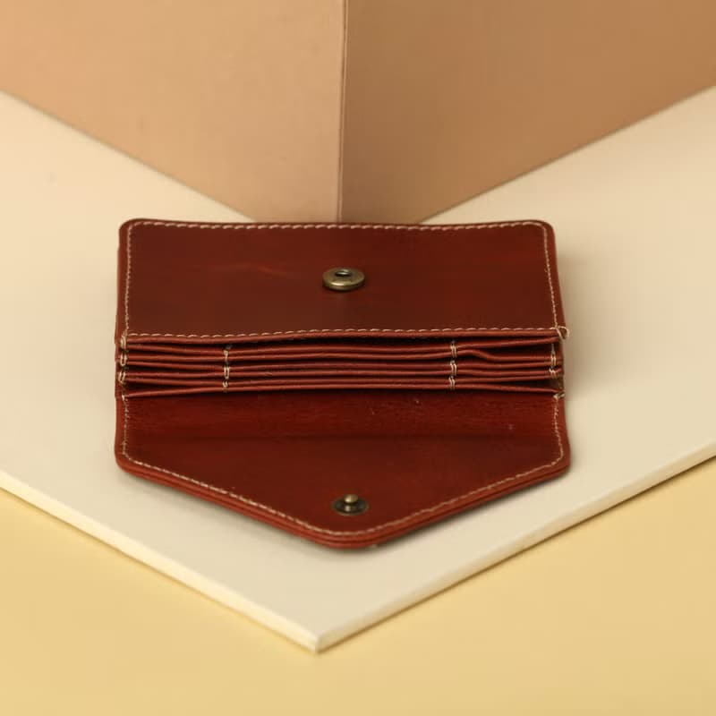 Accordion Card Case Leather Personalized