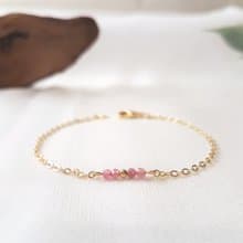 花路 ‧ 粉紅碧璽 黃銅 細手鍊 十月誕生石