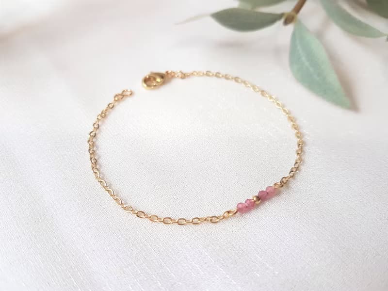 花路 ‧ 粉紅碧璽 黃銅 細手鍊 十月誕生石