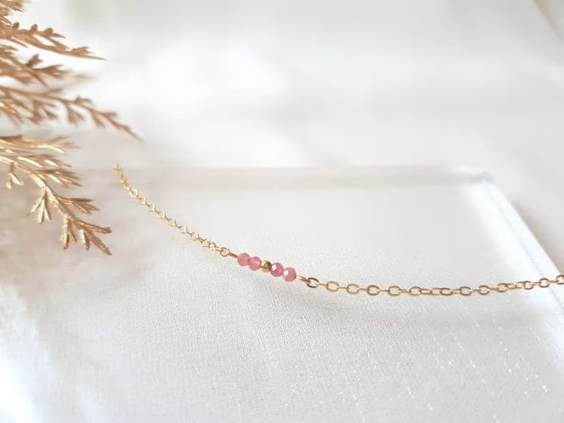 花路 ‧ 粉紅碧璽 黃銅 細手鍊 十月誕生石