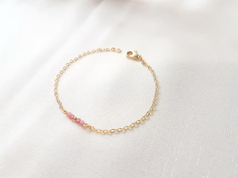 花路 ‧ 粉紅碧璽 黃銅 細手鍊 十月誕生石