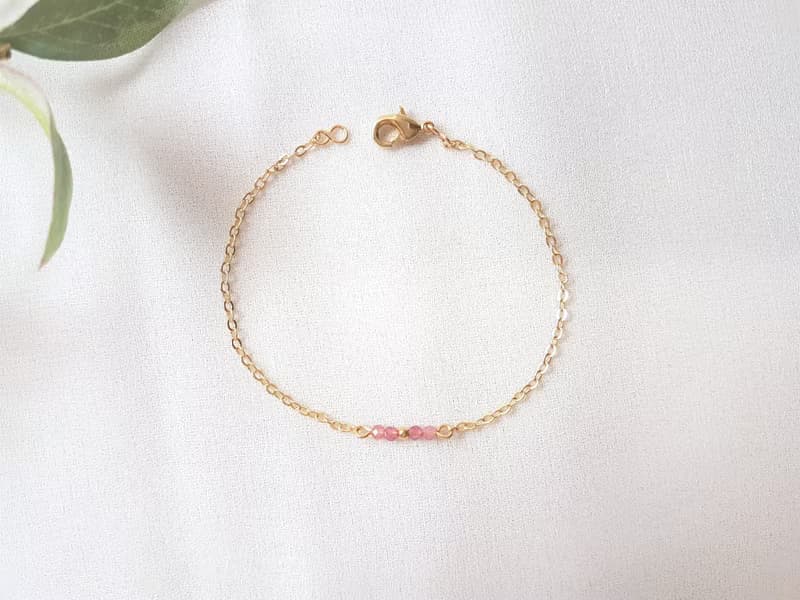 花路 ‧ 粉紅碧璽 黃銅 細手鍊 十月誕生石