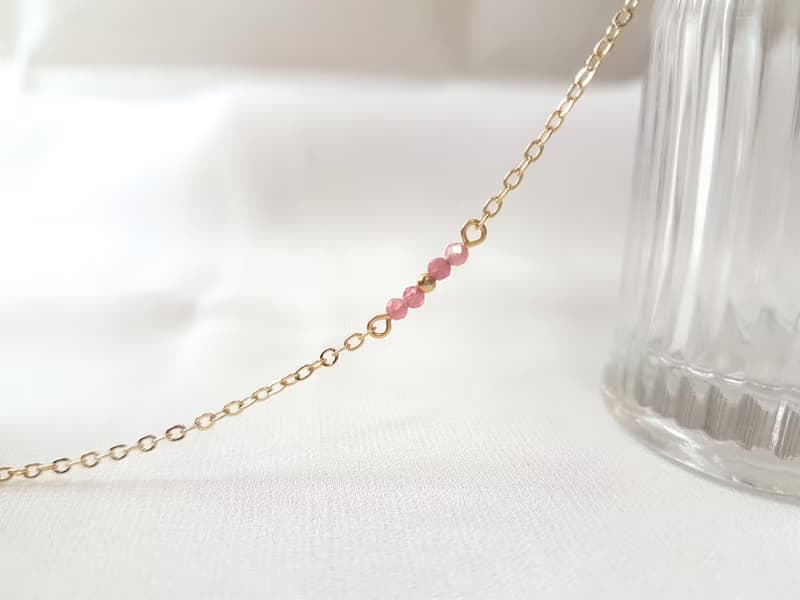 花路 ‧ 粉紅碧璽 黃銅 細手鍊 十月誕生石