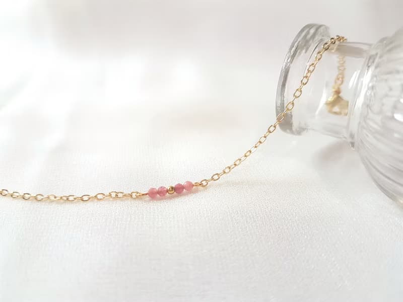 花路 ‧ 粉紅碧璽 黃銅 細手鍊 十月誕生石