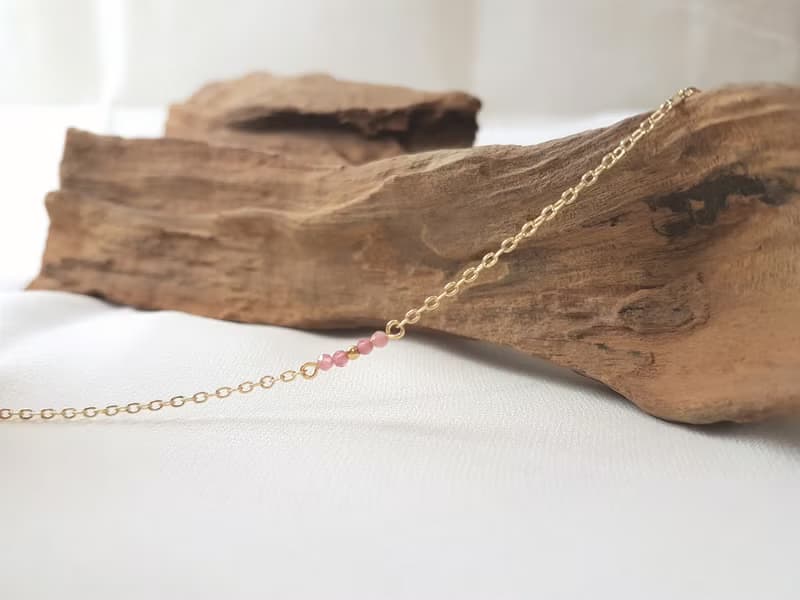 花路 ‧ 粉紅碧璽 黃銅 細手鍊 十月誕生石