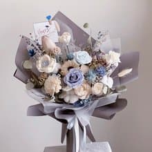 【不凋花乾燥花】藍白灰色質感自然風花束