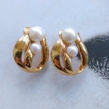 Vintage Jewelry 西洋古董飾品 AVON 優雅 對稱雙珠 夾式耳環