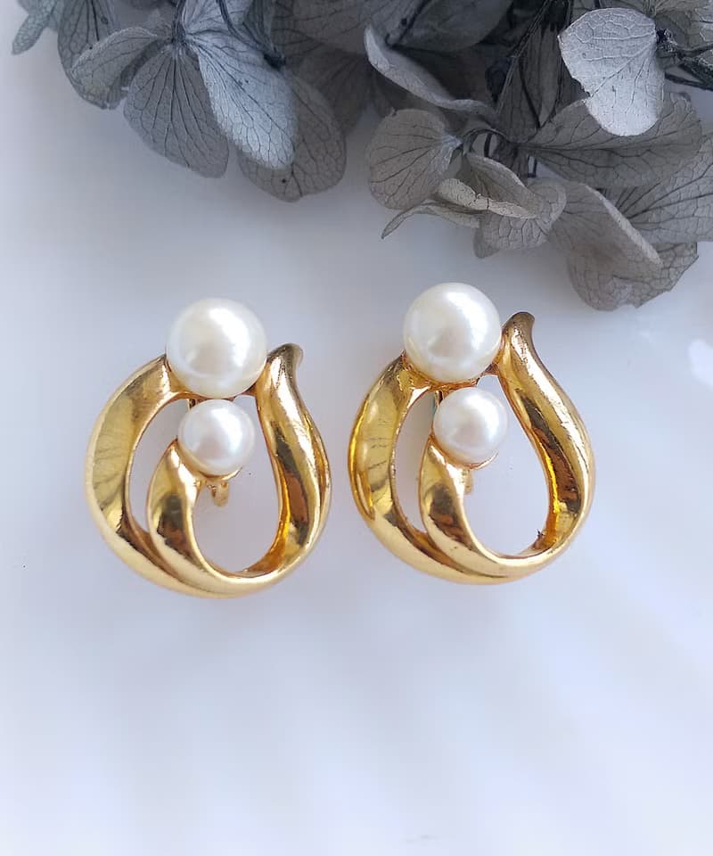 Vintage Jewelry 西洋古董飾品 AVON 優雅 對稱雙珠 夾式耳環